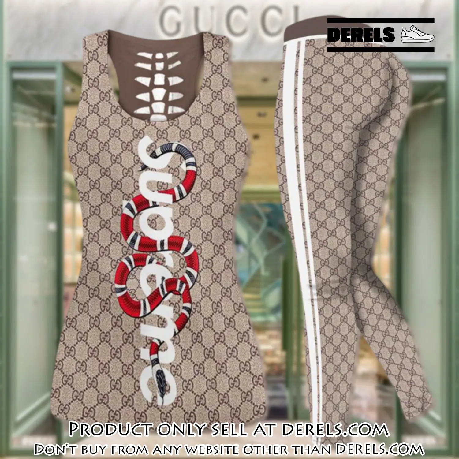 Gucci supreme snake tank top leggings set luxury brand for women yoga gym dr2402265